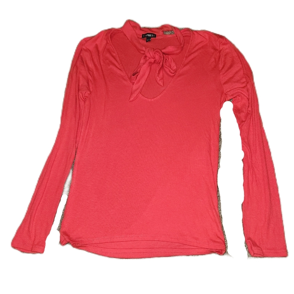 💓 3/$15 Express Women's Light Red Size Large Long Sleeve Halter Tie Top